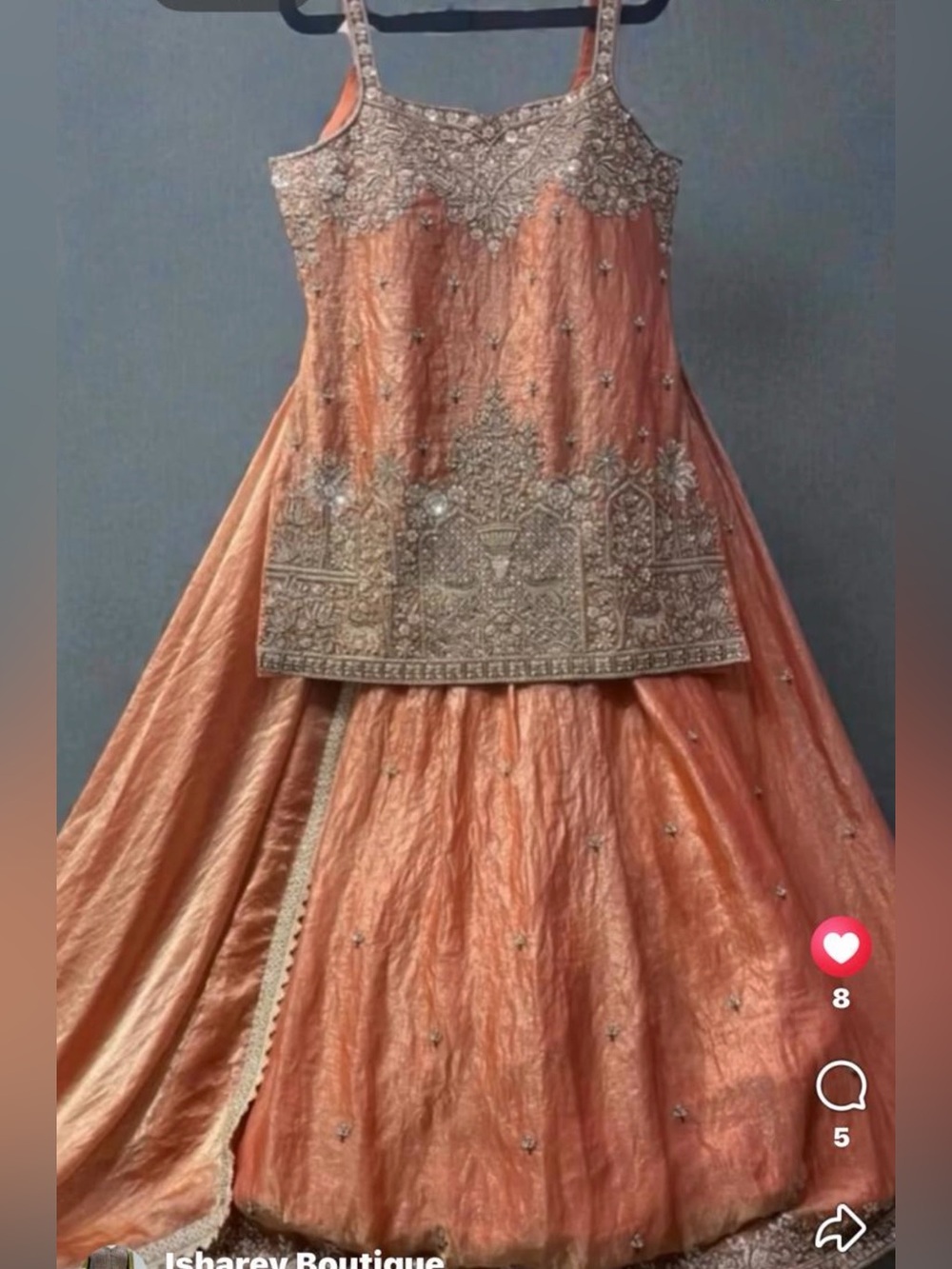 Embellished Peach-Orange Formal strappy Lehenga Set